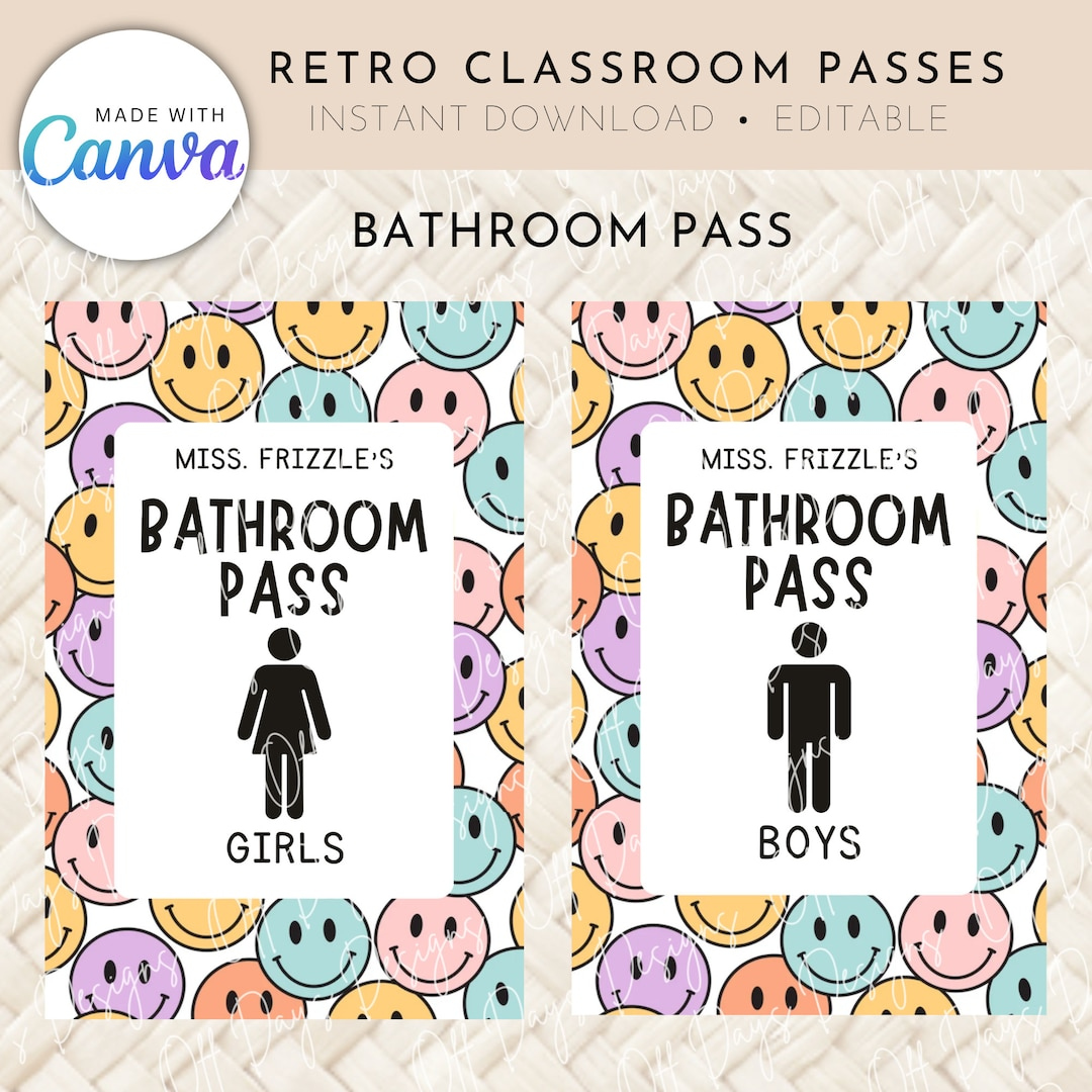 Retro Theme Classroom Bathroom/hall Passes for Teachers, Canva Retro Theme Classroom Bathroom/hall Passes for Teachers, Canva