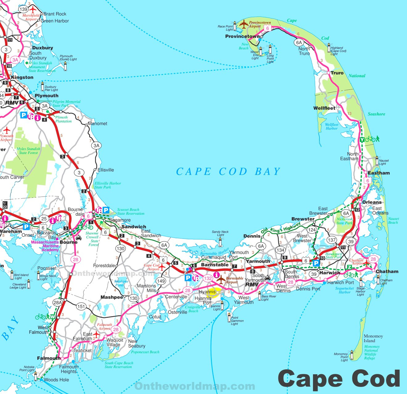 Road Map of Cape Cod - Ontheworldmap