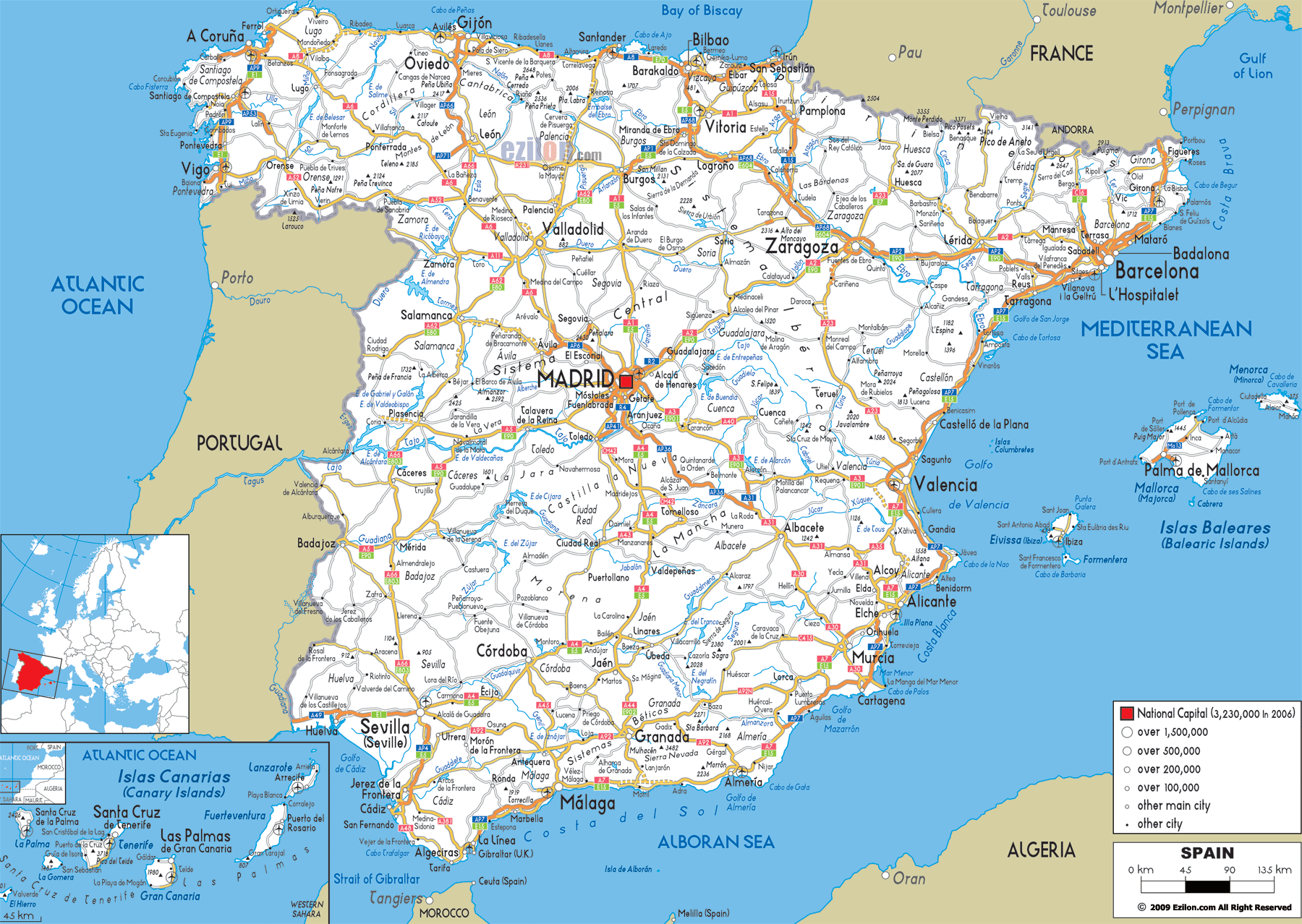 Road Map of Spain â€“ Complete Highway, Route & City Connection