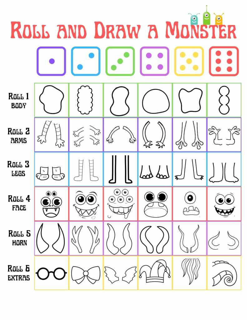 Roll and Draw a Monster Printable Game - In The Playroom Roll and Draw a Monster Printable Game - In The Playroom