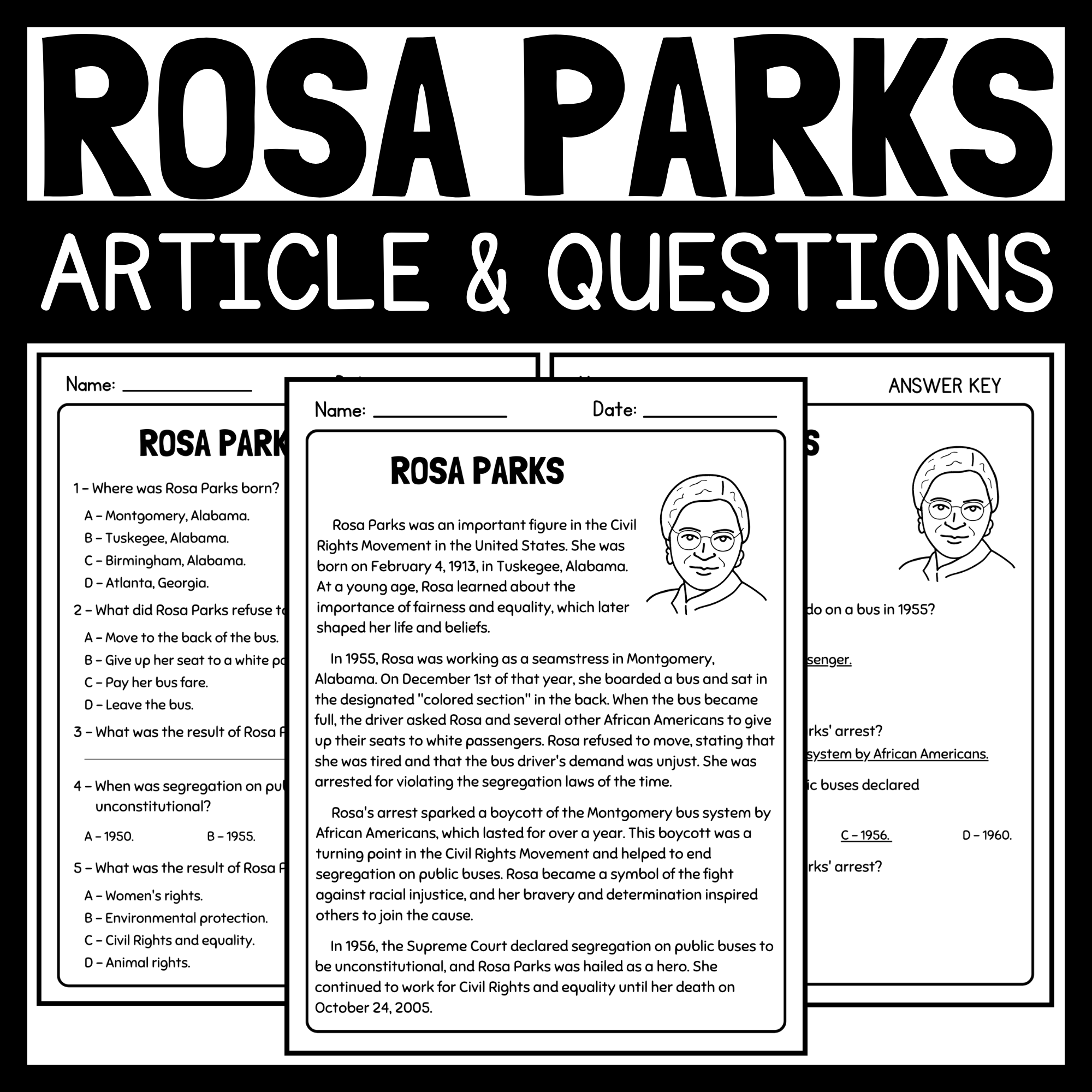 Rosa Parks: Article and Reading Comprehension Questions  Women