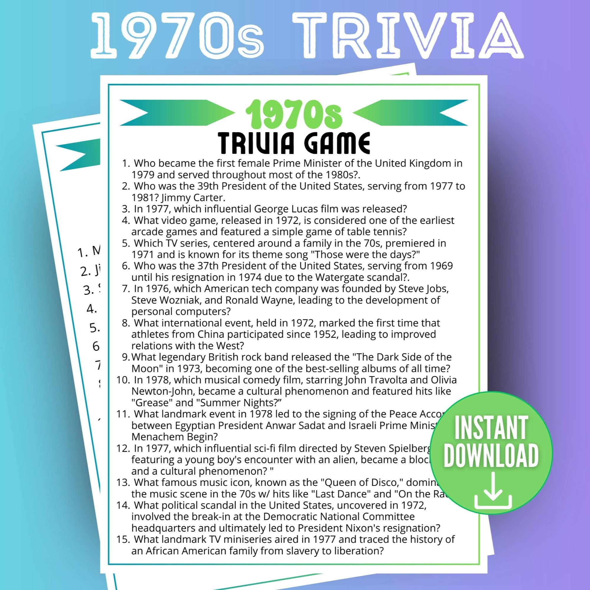 s Decade Trivia Game, Trivia Questions, s Trivia Quiz, s