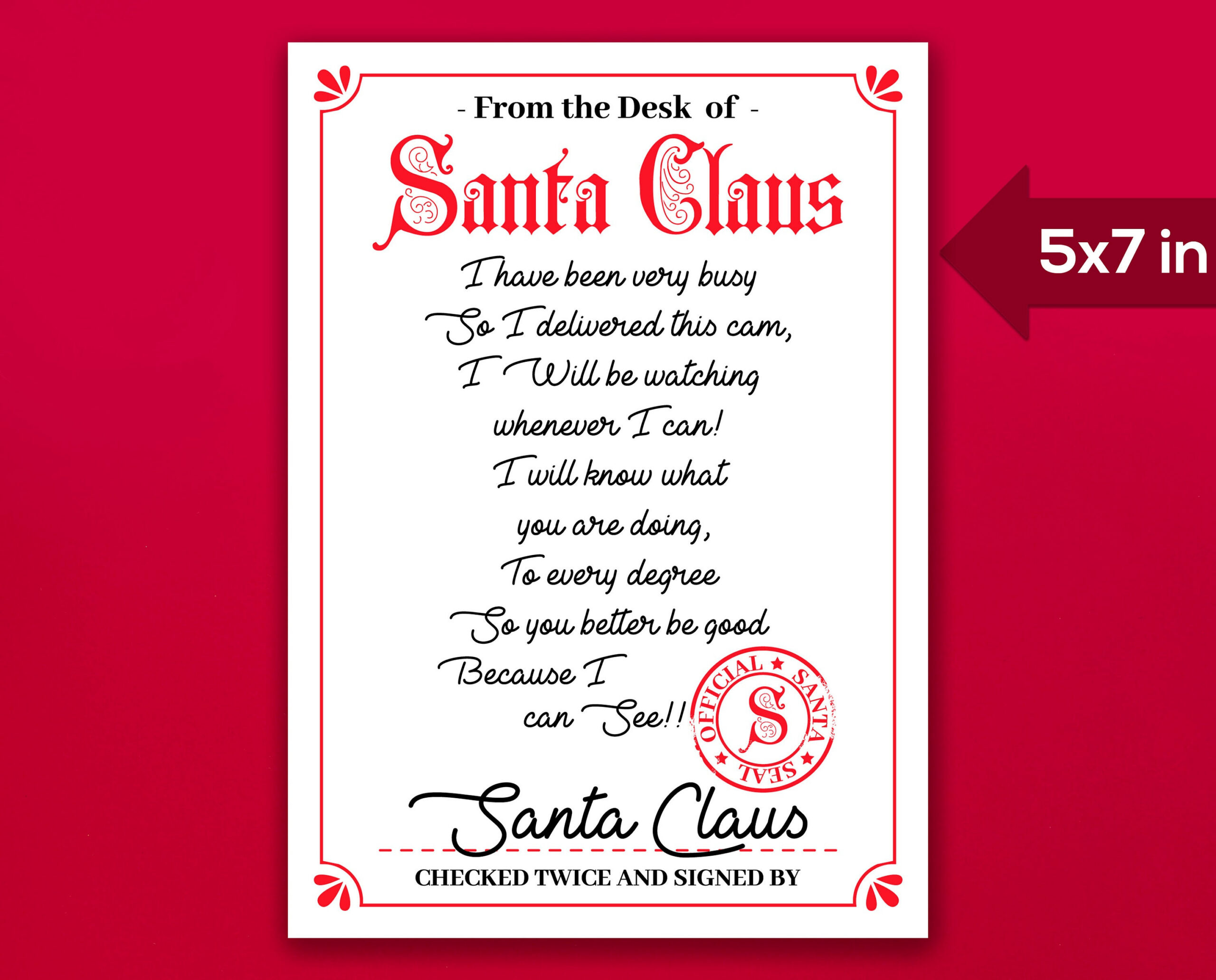 Santa Cam Letter, x Printable Sign (digital Download) - Etsy