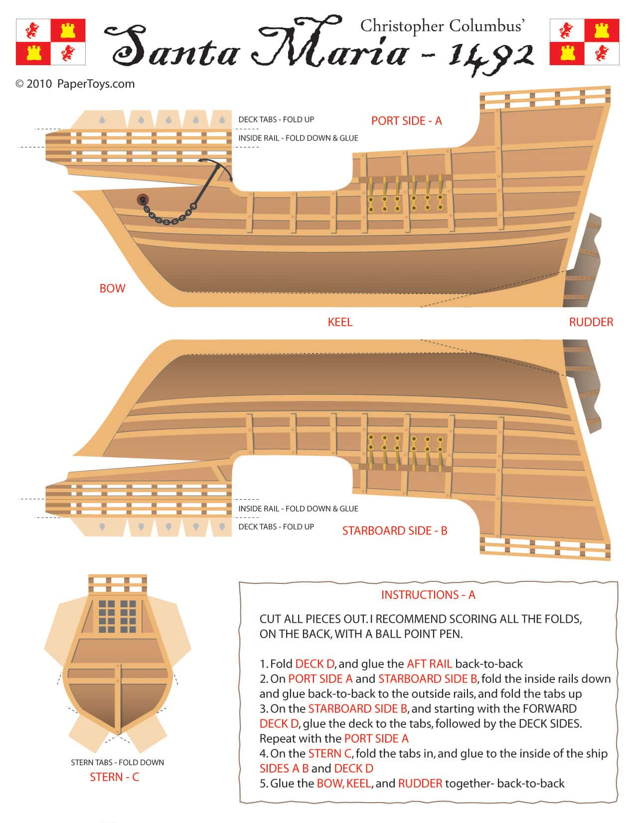 Santa Maria Model Ship Cut Out - Free Printable D Paper Template Santa Maria Model Ship Cut Out - Free Printable D Paper Template