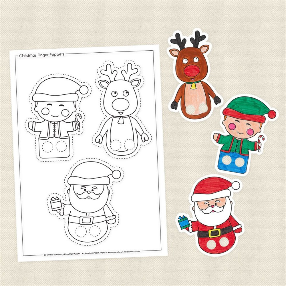 Santa, Reindeer, Elf Christmas Finger Puppets  Christmas