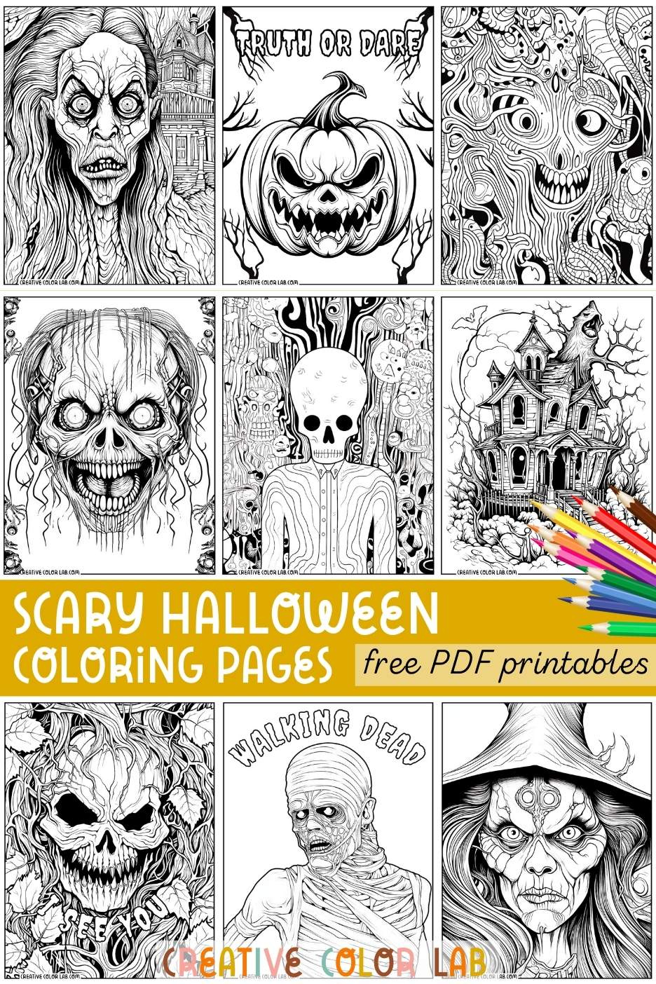 Scary Halloween Coloring Pages  Free Printables