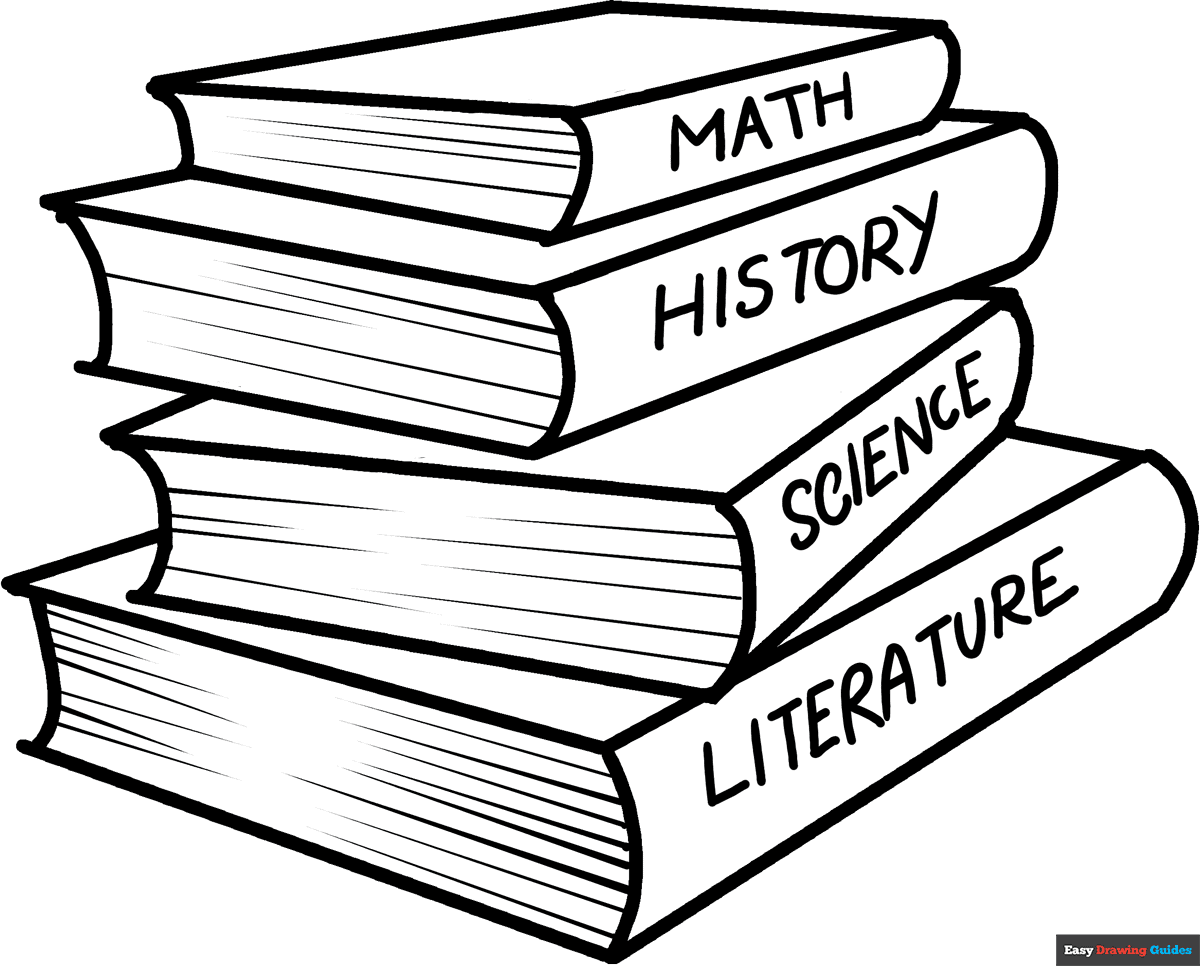 School Books Coloring Page  Easy Drawing Guides