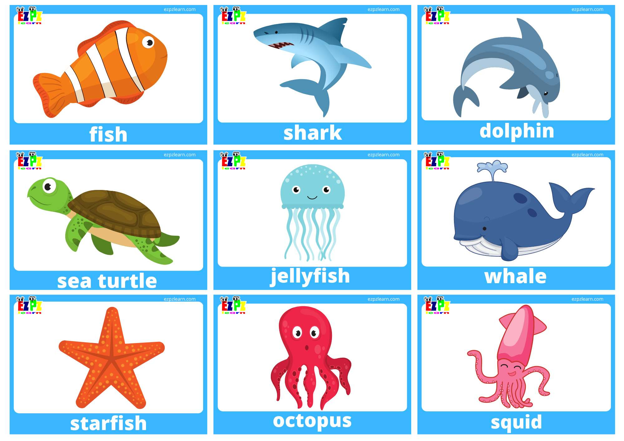 Sea Animal Flashcards With Words use online or PDF download Sea Animal Flashcards With Words use online or PDF download