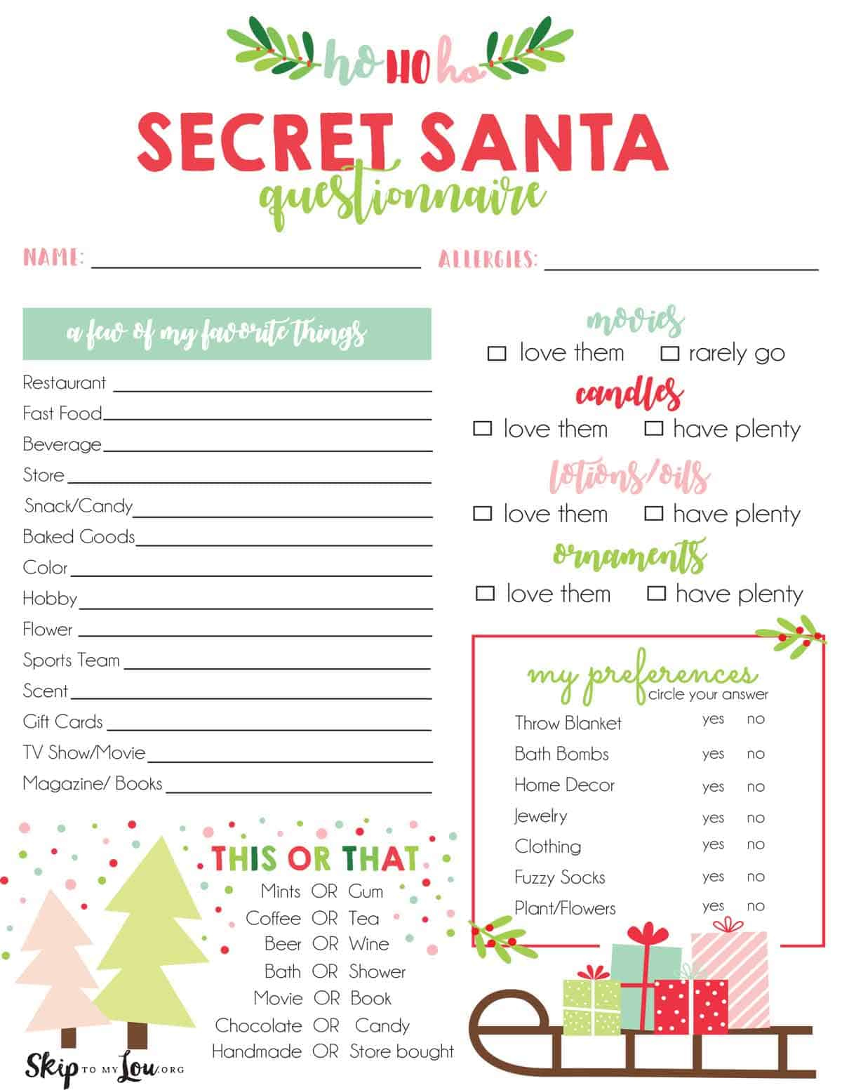 Secret Santa Questionnaire Skip To My Lou Secret Santa Questionnaire Skip To My Lou
