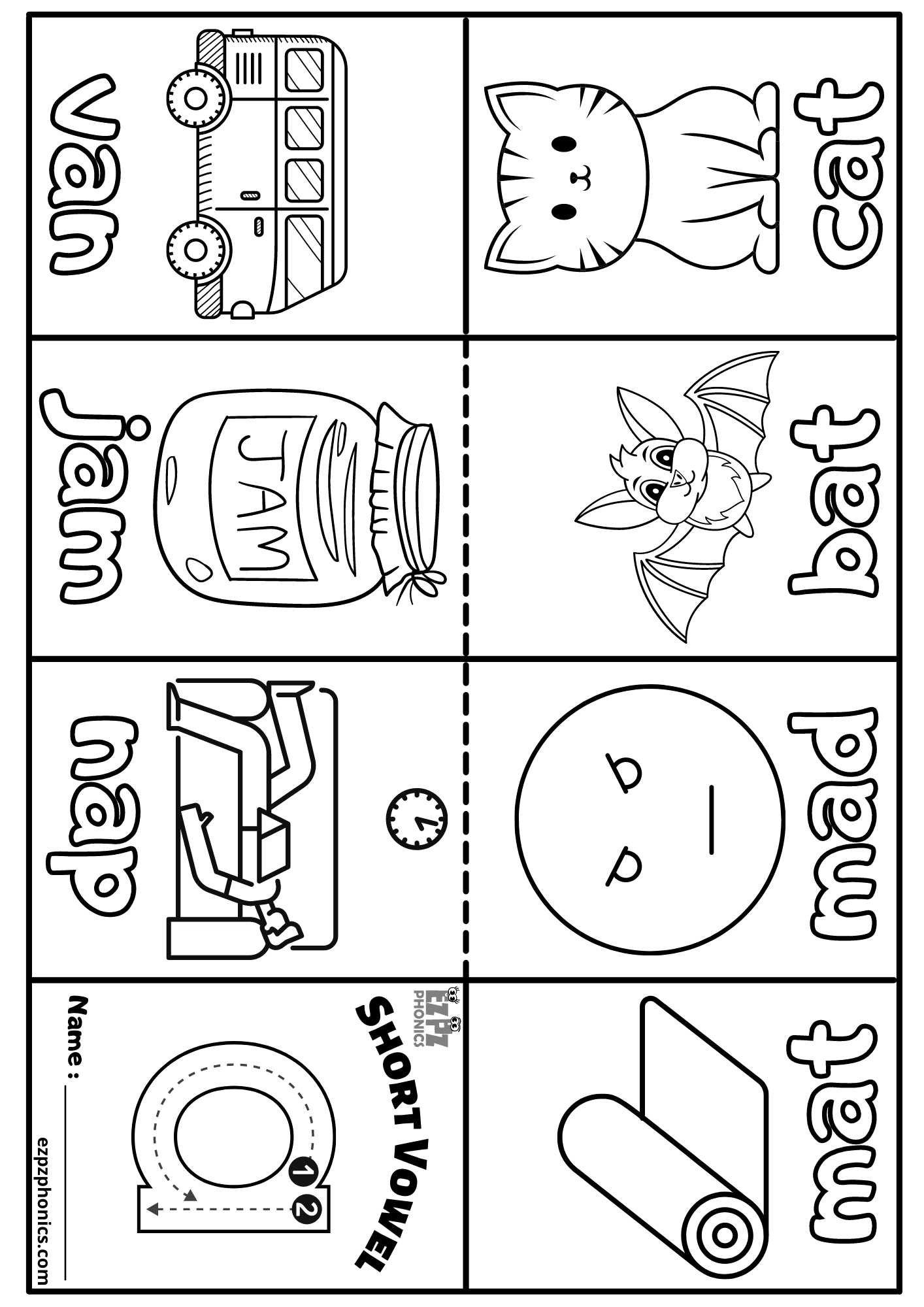 Short Vowel A Mini Coloring Book CVC Words  - ezpzphonics