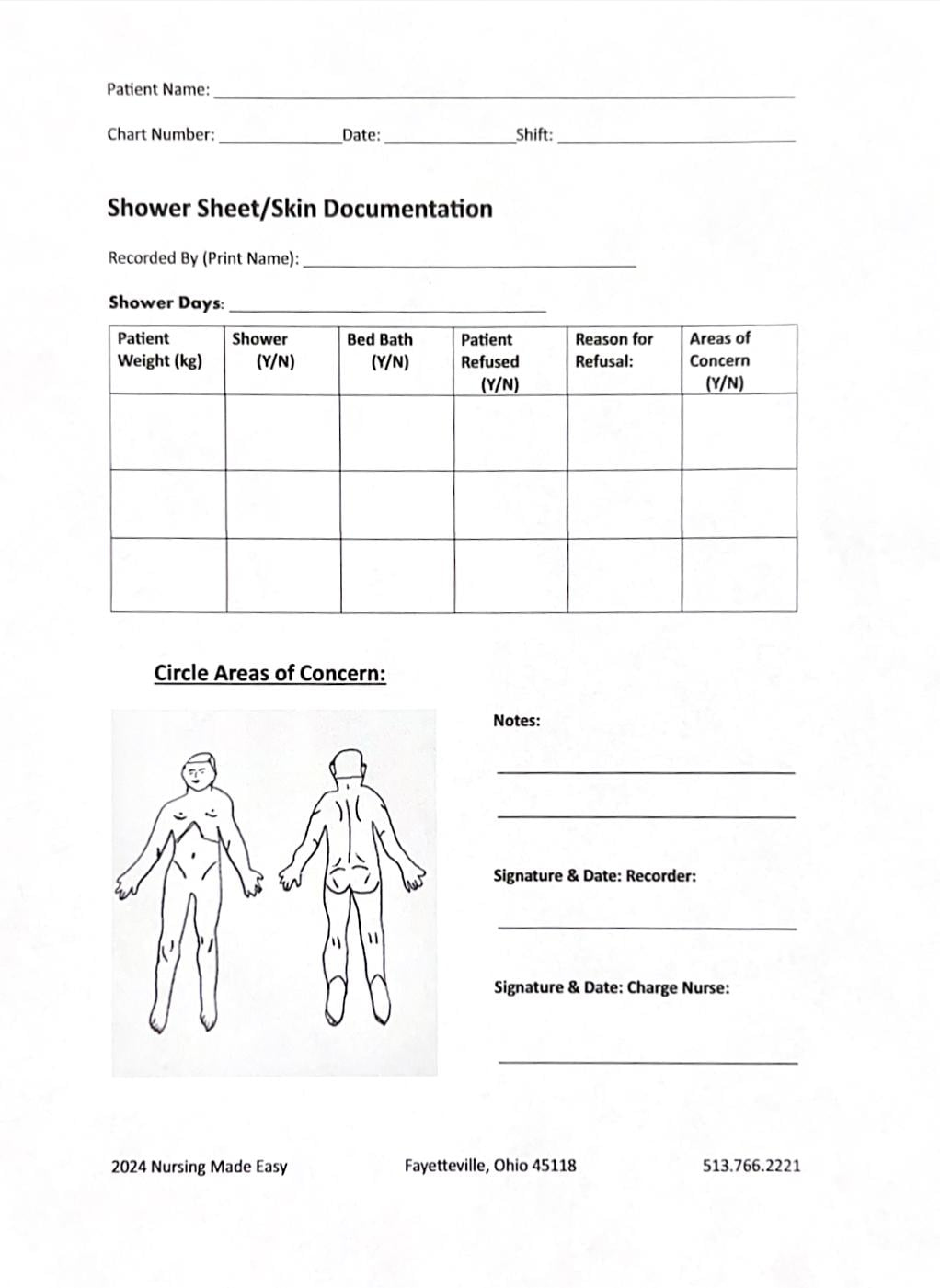 Shower Sheet/skin Documentation Form - Etsy