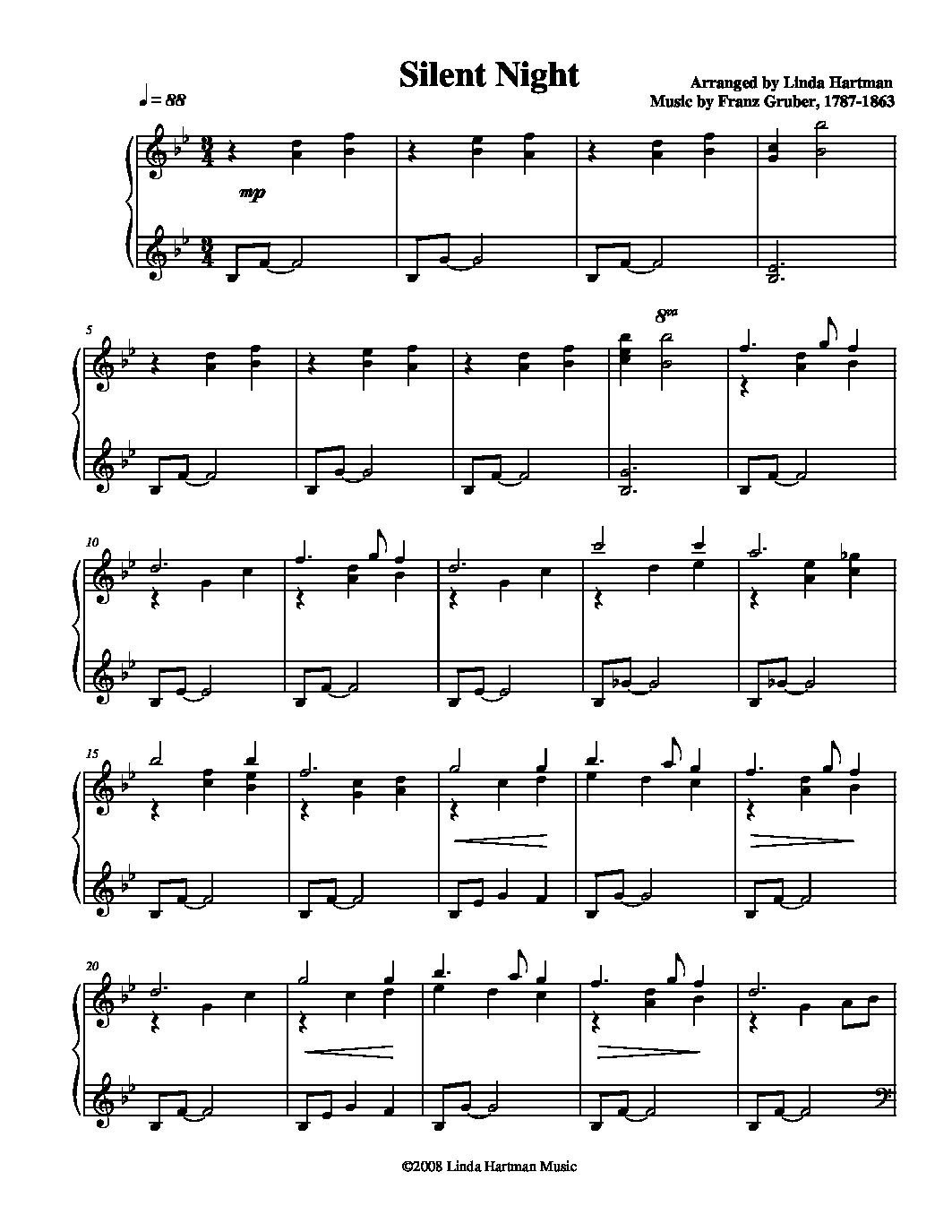 Silent Night (by Linda Hartman -- Piano Solo)