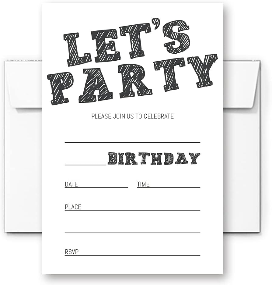 Simple Black and White Birthday Invitations, Birthday Invitations