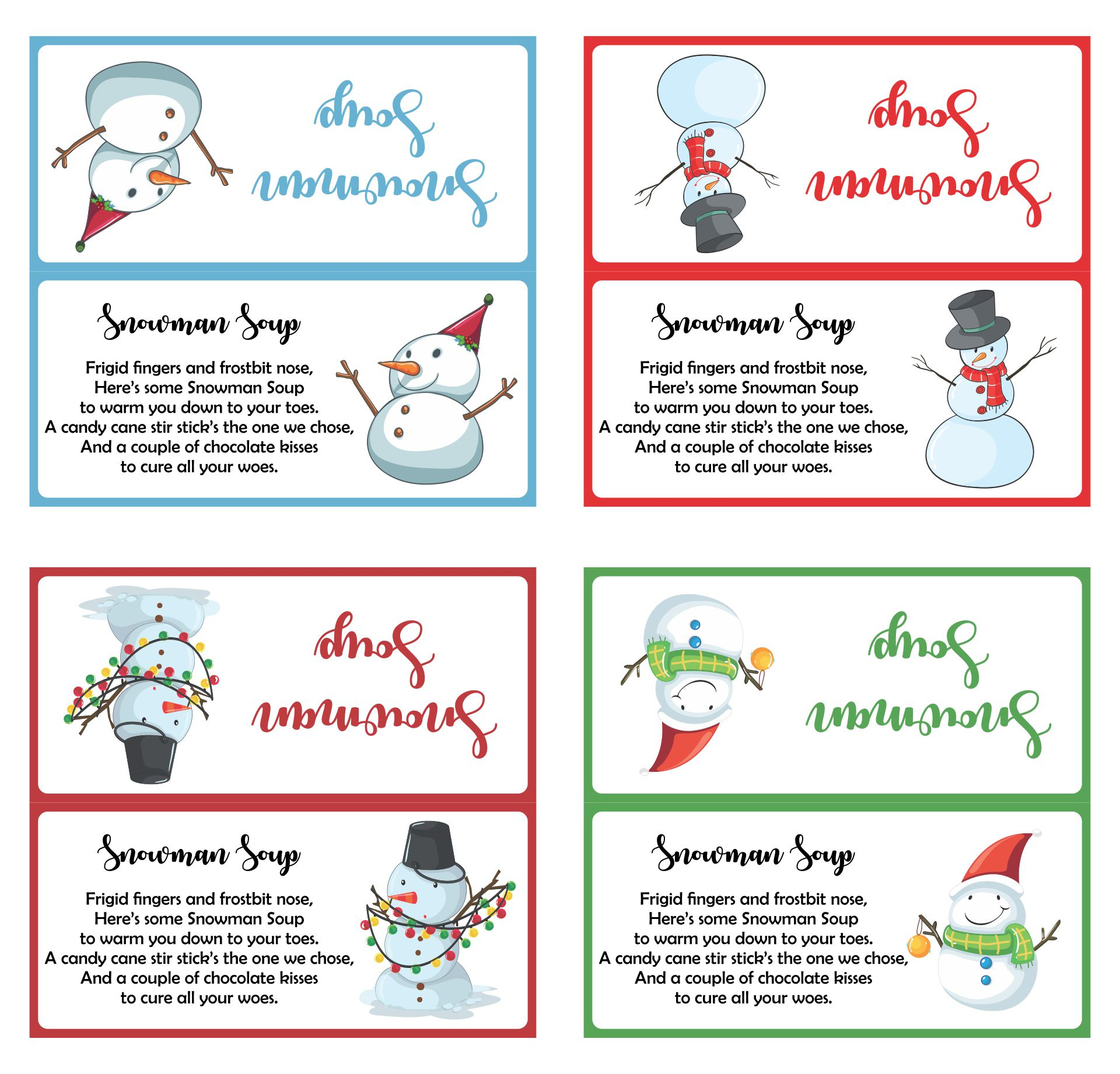 Snowman Sign Printable Snowman Soup Gift Tags  Kids Classroom