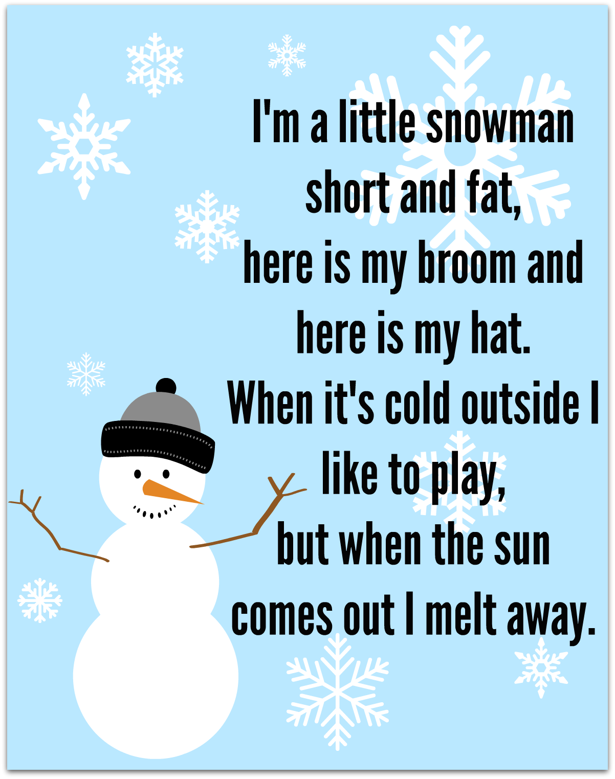 Snowman Song - FREE Printable - No Time For Flash Cards Snowman Song - FREE Printable - No Time For Flash Cards