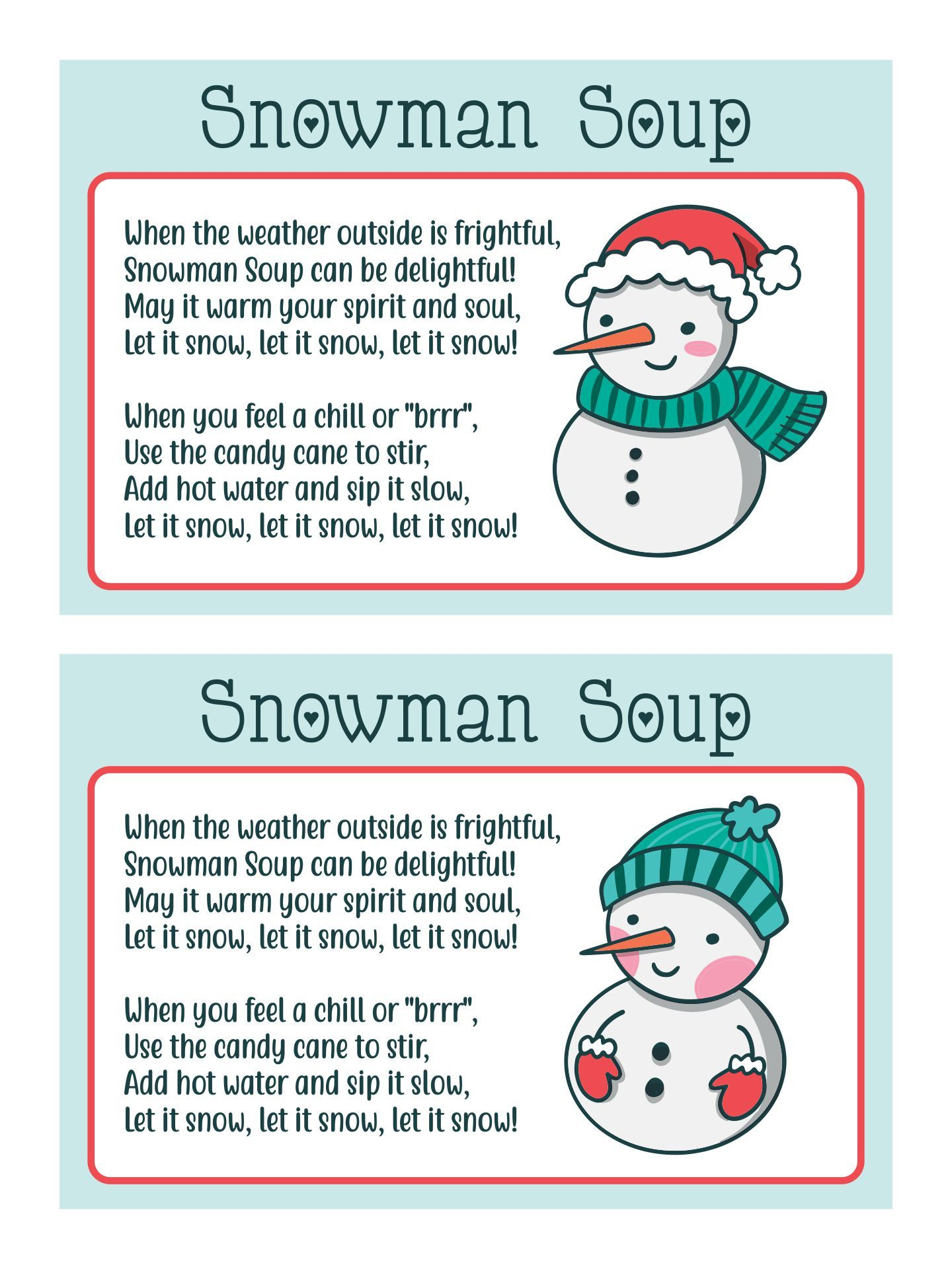 Snowman Soup Labels -  Free PDF Printables  Printablee