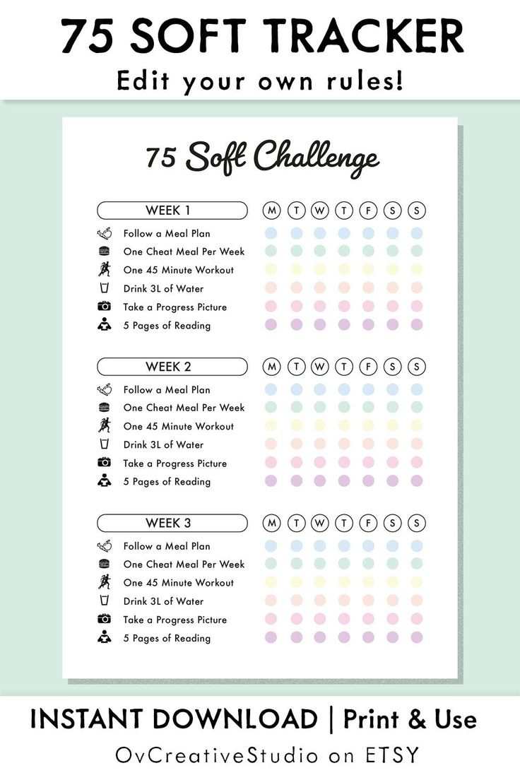 Soft Challenge rules PDF,  soft tracker,  soft meal plan