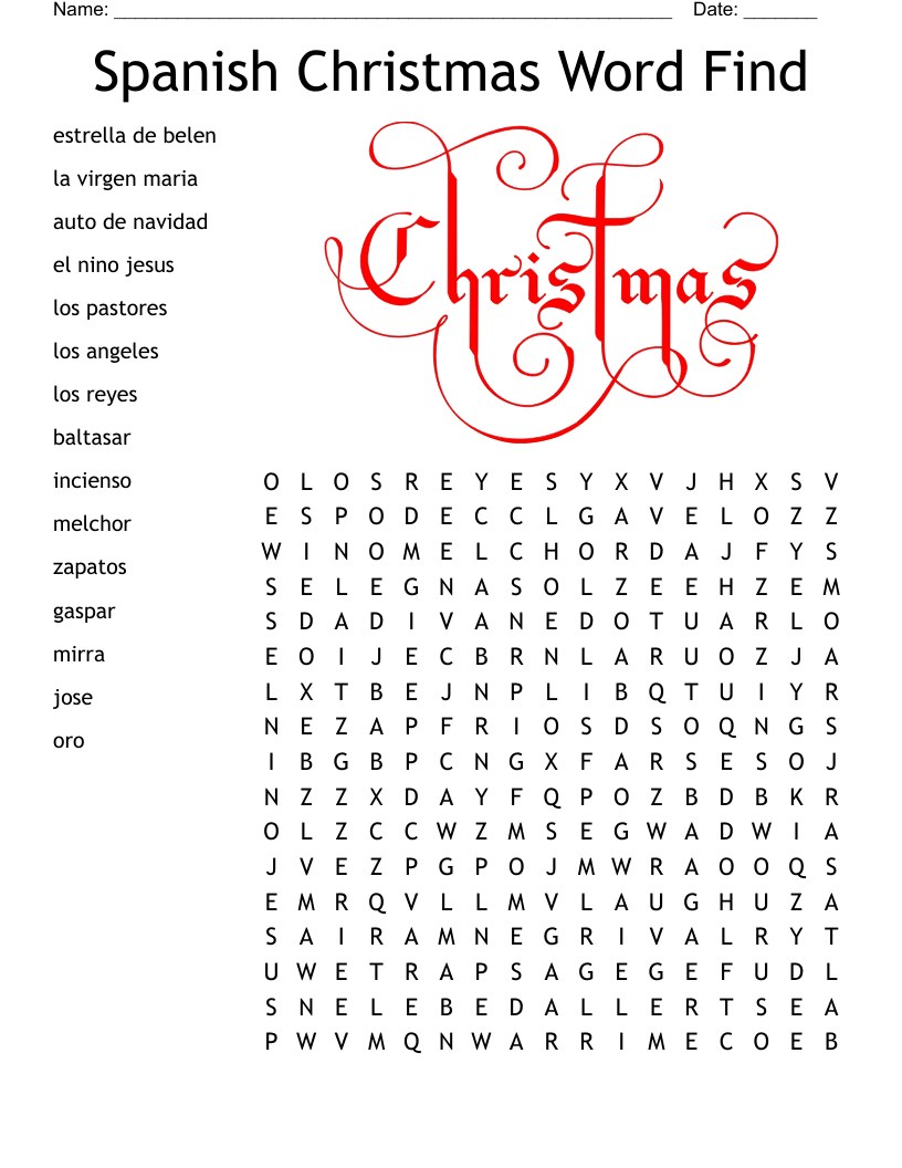 Spanish Christmas Word Find Word Search - WordMint Spanish Christmas Word Find Word Search - WordMint