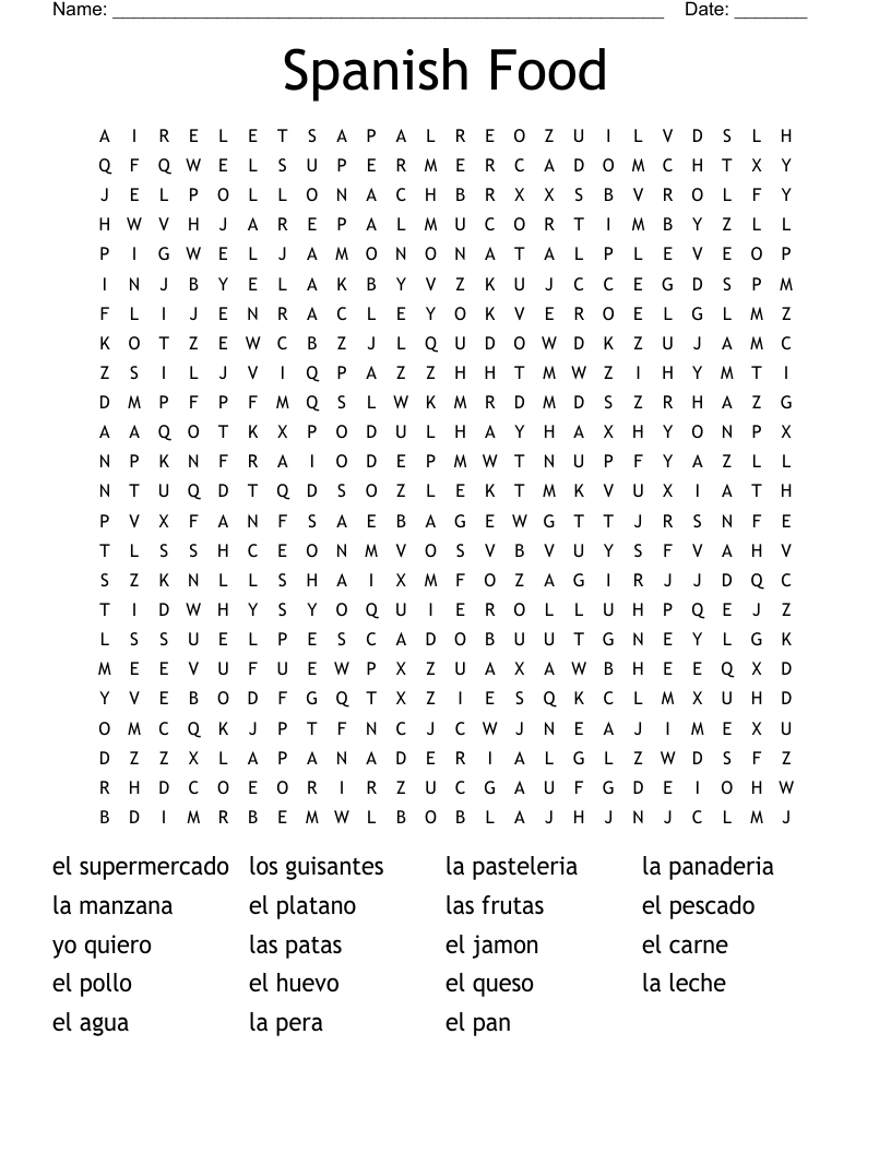 Spanish Food Word Search - WordMint