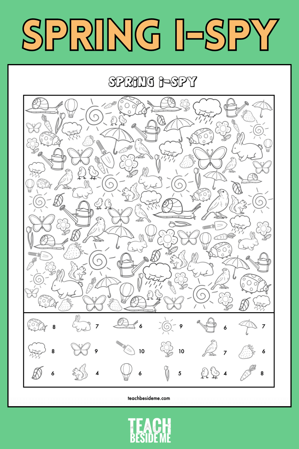Spring I-Spy Coloring Printable - Teach Beside Me