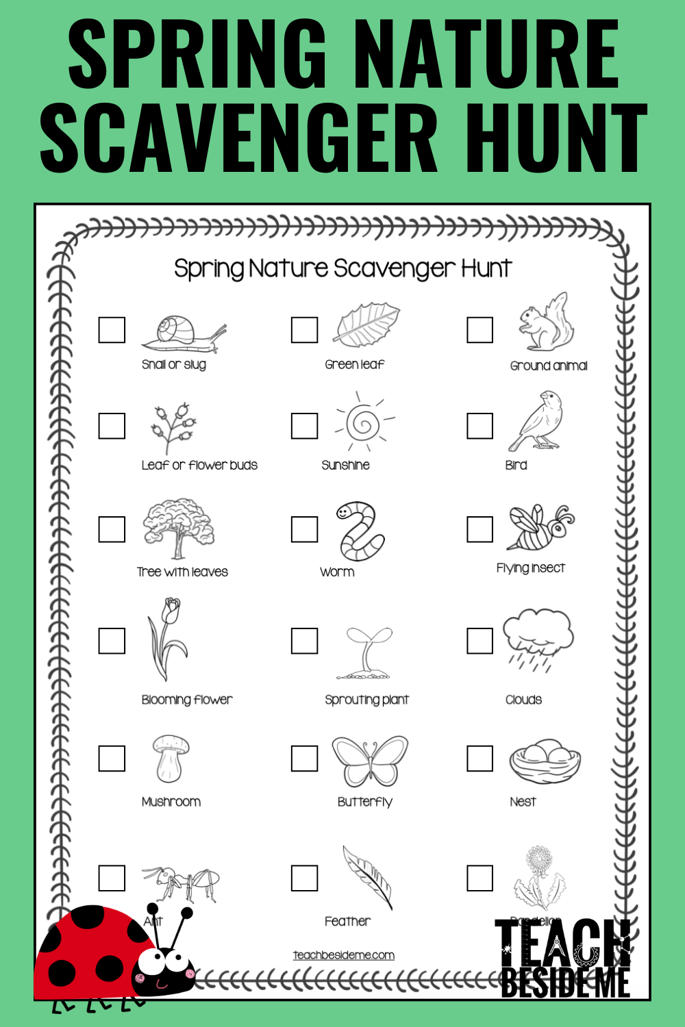 Spring Nature Scavenger Hunt Printable for Kids - Teach Beside Me