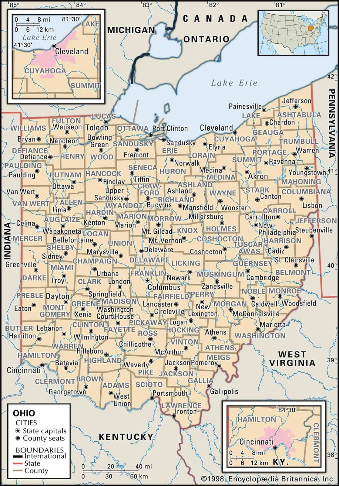 State and County Maps of Ohio