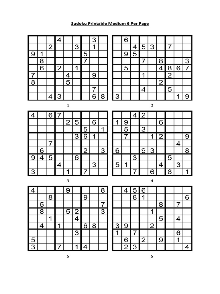 Sudoku Printable Medium  Per Page  PDF