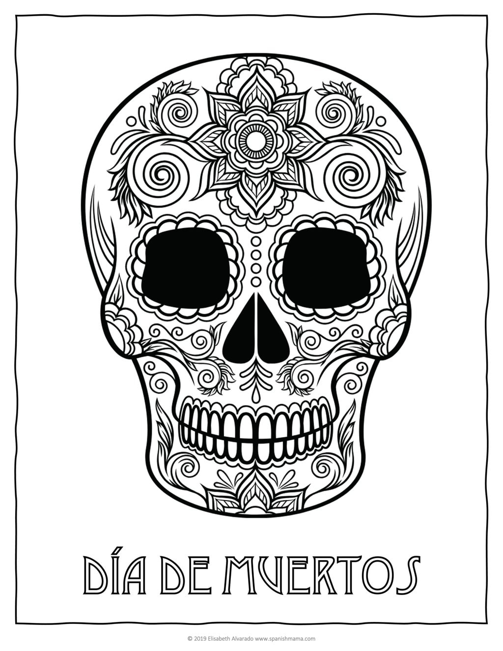 Sugar Skull Coloring Pages and Masks for Día de Muertos