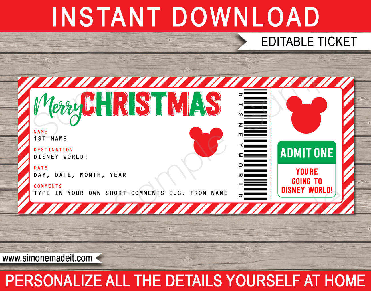 Surprise Christmas Disney World Trip Ticket Template  Disney Trip