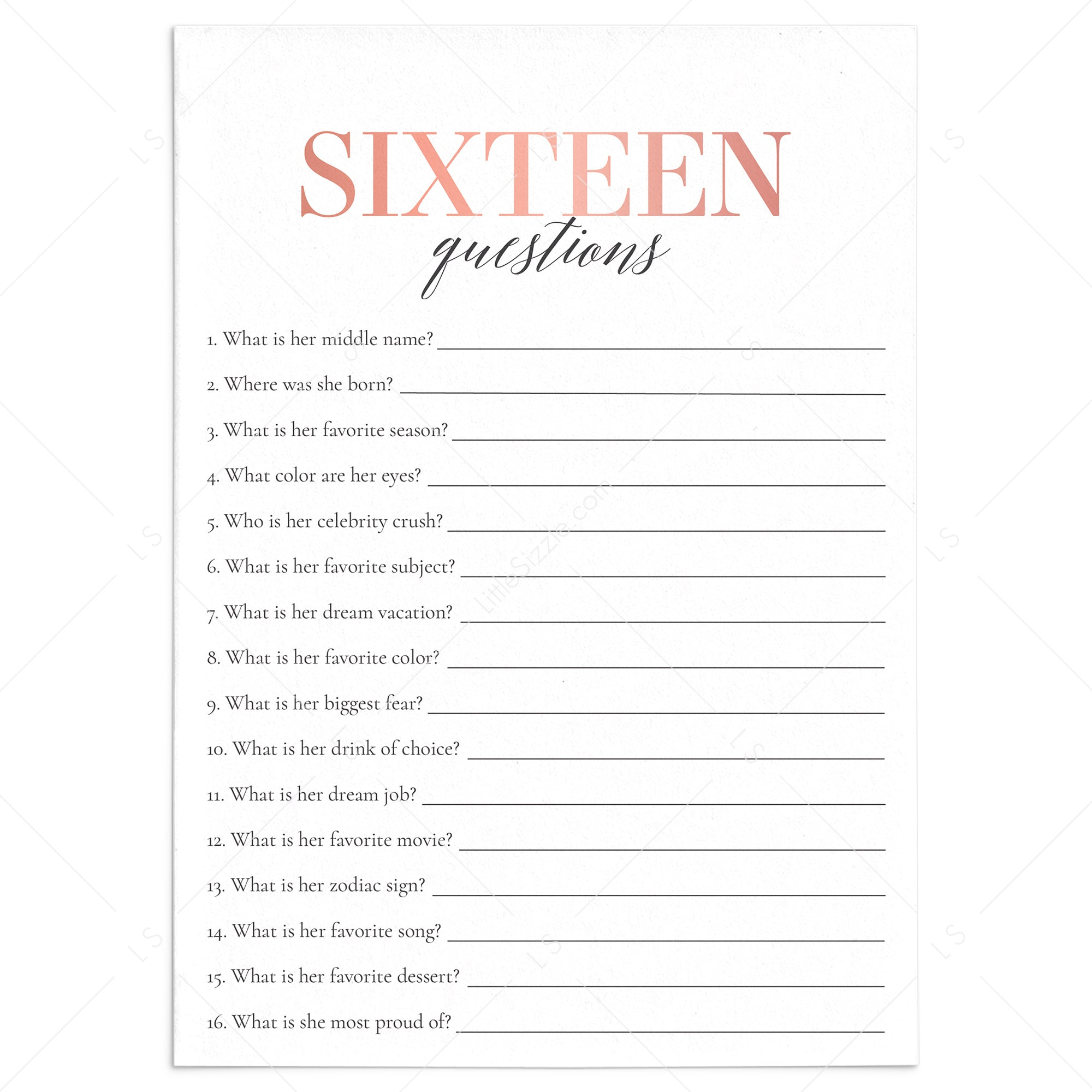 Sweet Sixteen Party Game How Well Do You Know The Birthday Girl