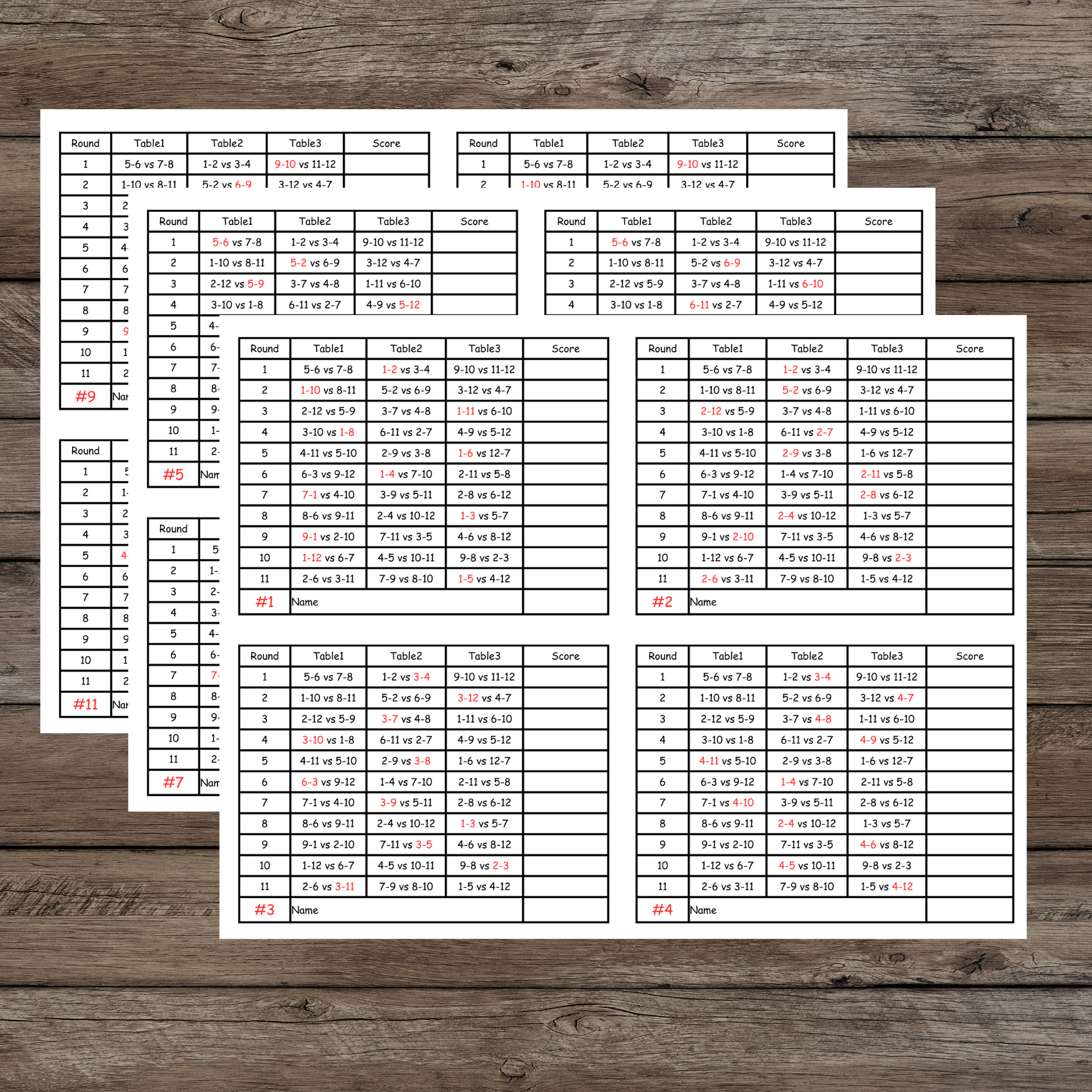 Tables Progressive Bridge Tally  Person (INSTANT DOWNLOAD)