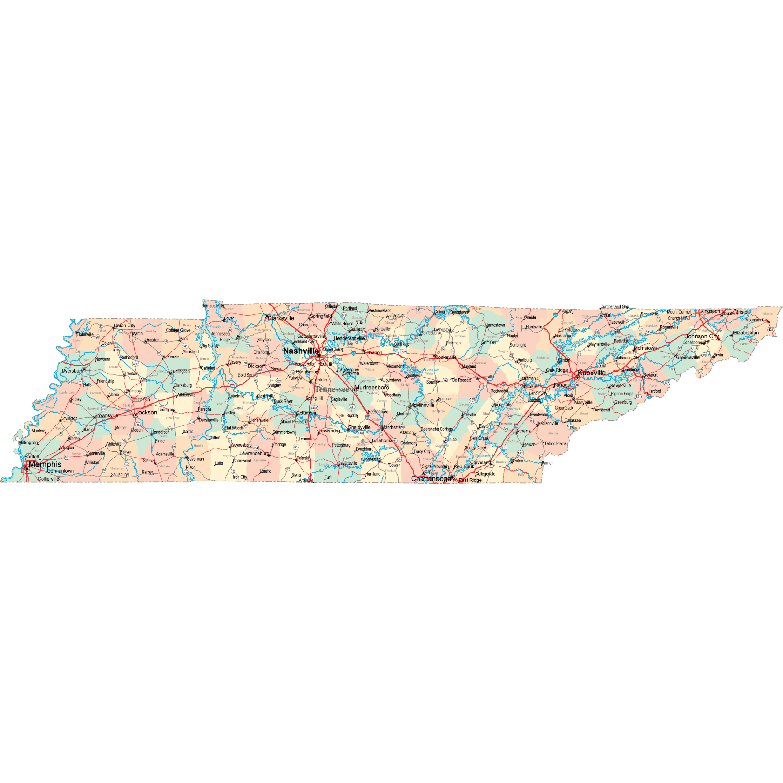 Tennessee Road Map - TN Road Map - Tennessee Highway Map