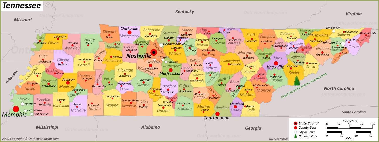 Tennessee State Map  USA  Maps of Tennessee (TN)