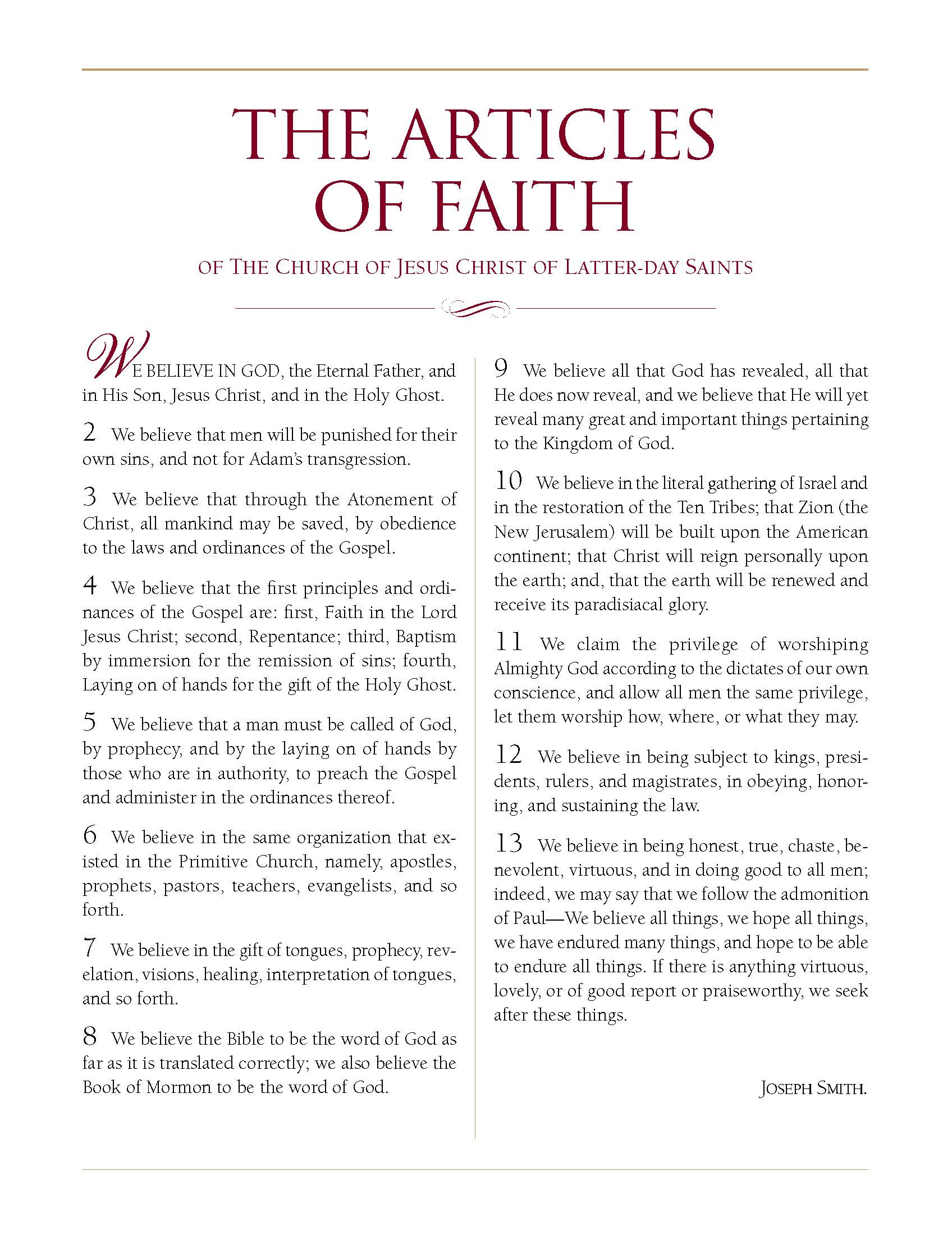 th Anniversary of LDS Articles of Faith LDS: Resources th Anniversary of LDS Articles of Faith LDS: Resources