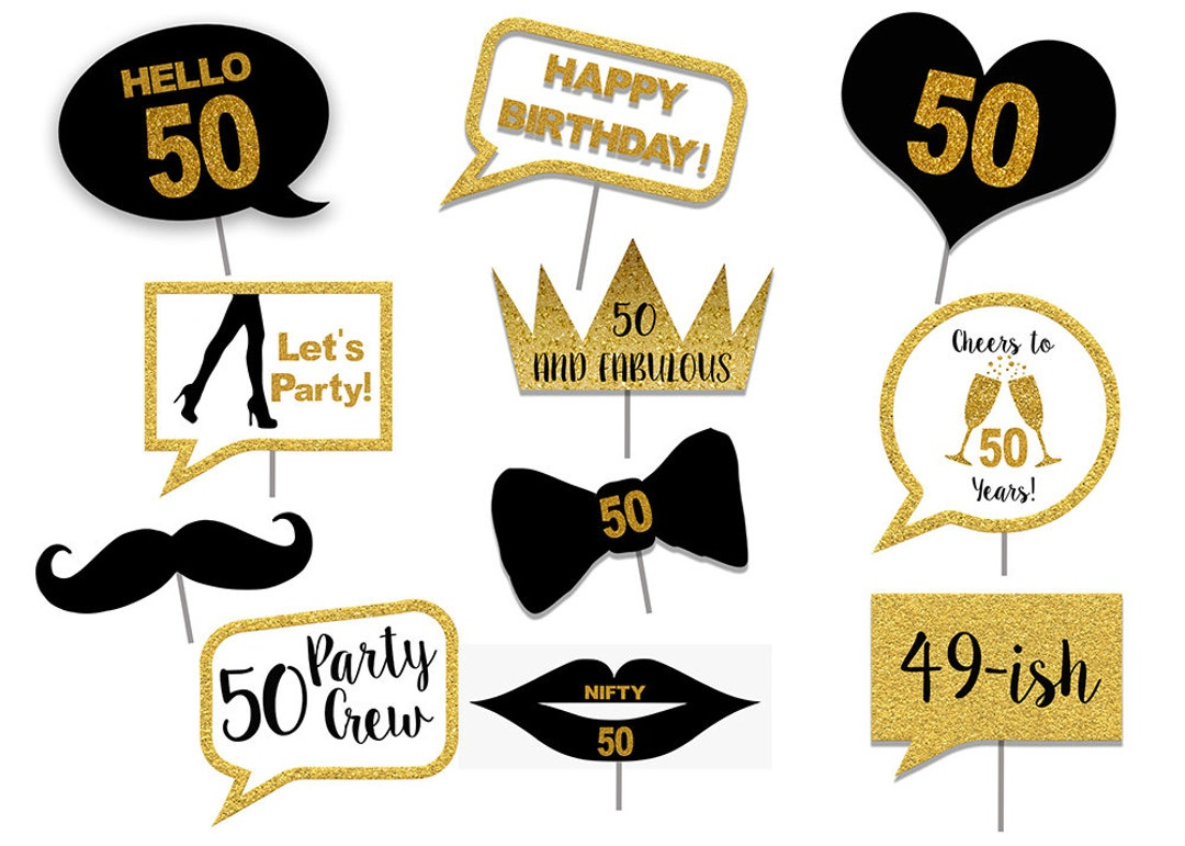 th Birthday Printable Photo Booth Props, Gold Black and White, th  Birthday Party Decor, Gold th Birthday Party, th Anniversary Props -  Etsy