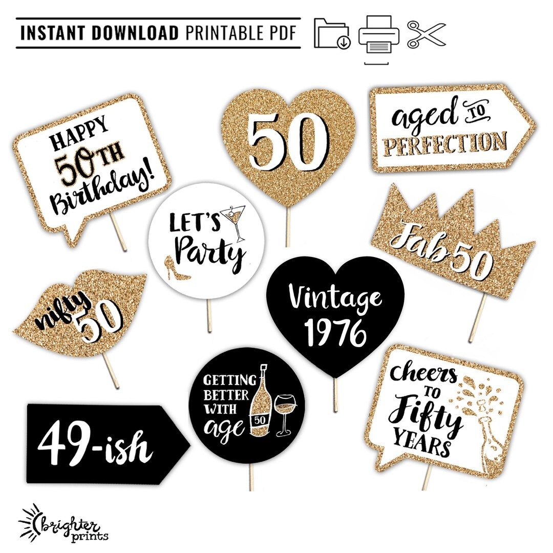 th Birthday Printable Photo Booth Props Gold  INSTANT DOWNLOAD