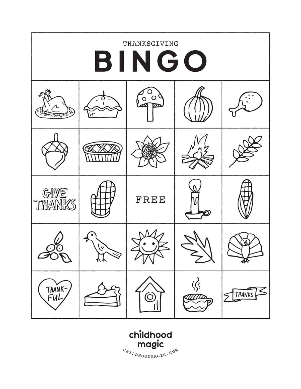 Thanksgiving Bingo - Childhood Magic