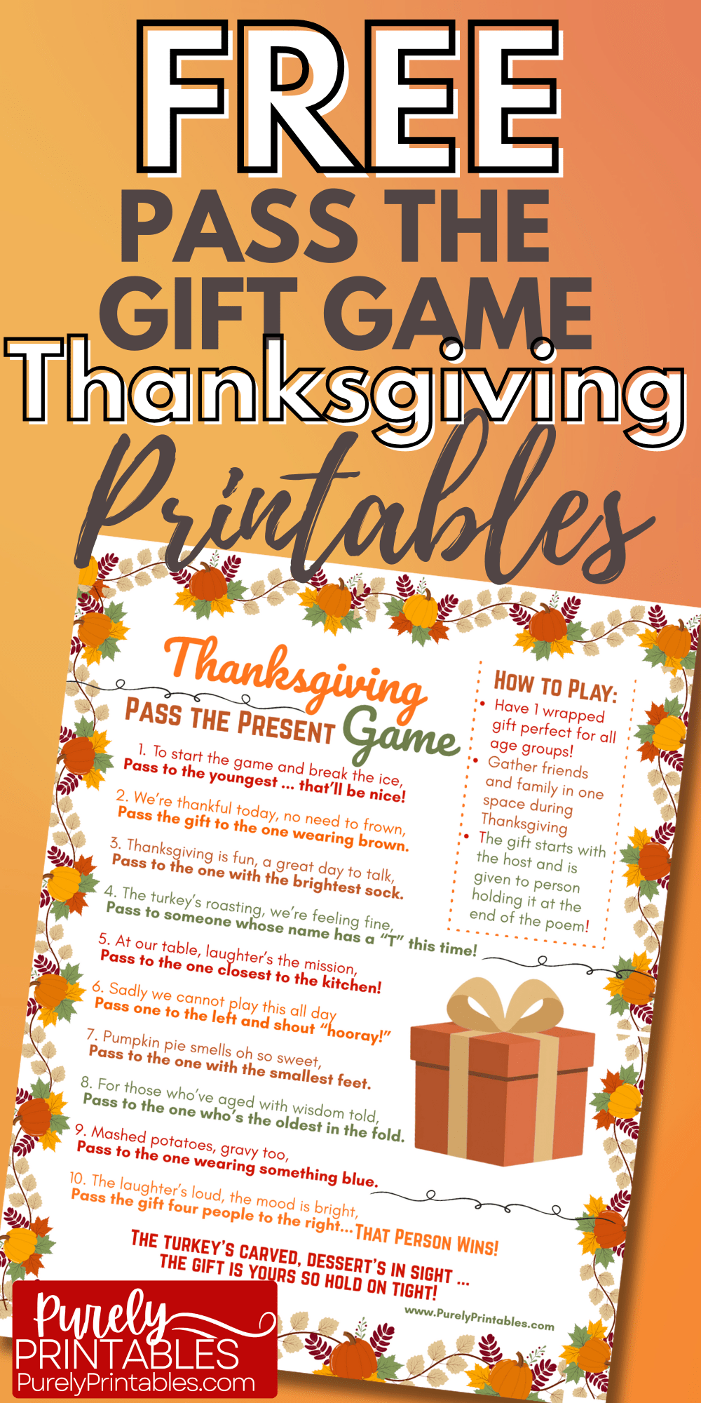 Thanksgiving Pass the Present Game Free Printable - Free