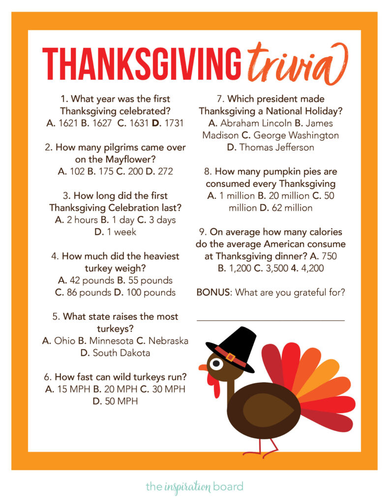 Thanksgiving Trivia (FREE Printable) - The Inspiration Board Thanksgiving Trivia (FREE Printable) - The Inspiration Board