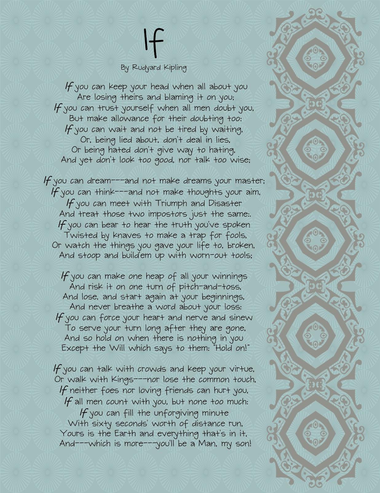 The Brown Eyes Have It: "If" by Rudyard Kipling - Printable