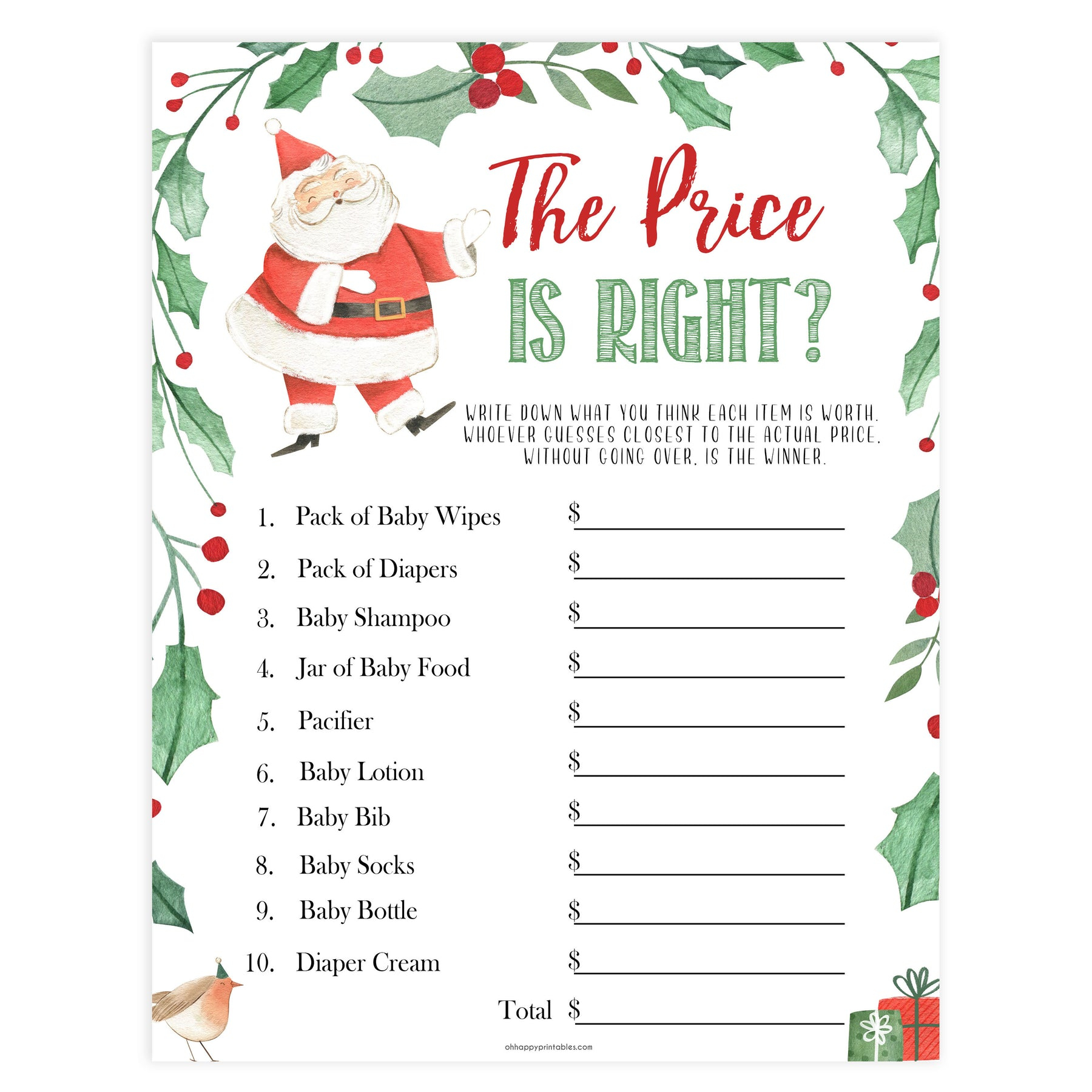 The Price is Right Game - Christmas Printable Baby Shower Games The Price is Right Game - Christmas Printable Baby Shower Games