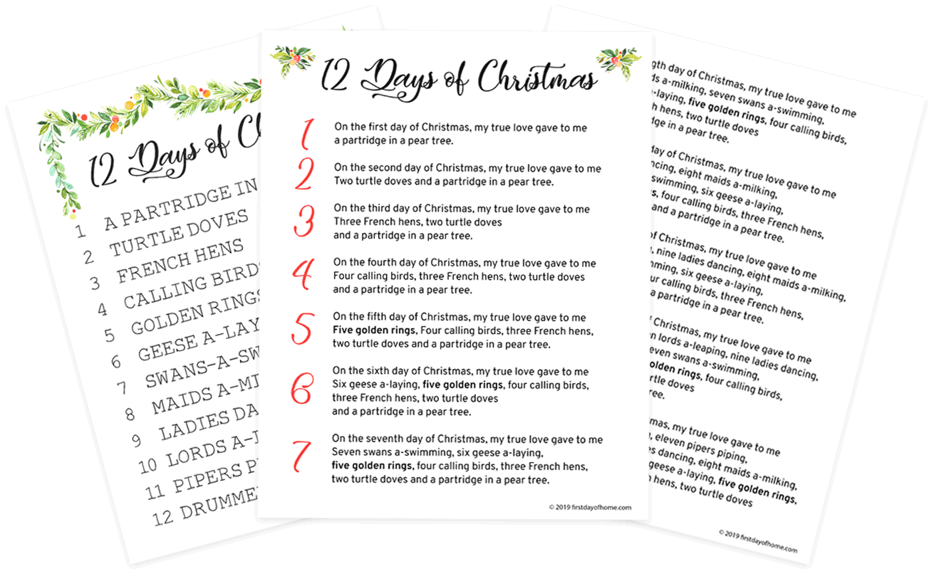 The Twelve Days of Christmas Printable th-th Grade The Twelve Days of Christmas Printable th-th Grade