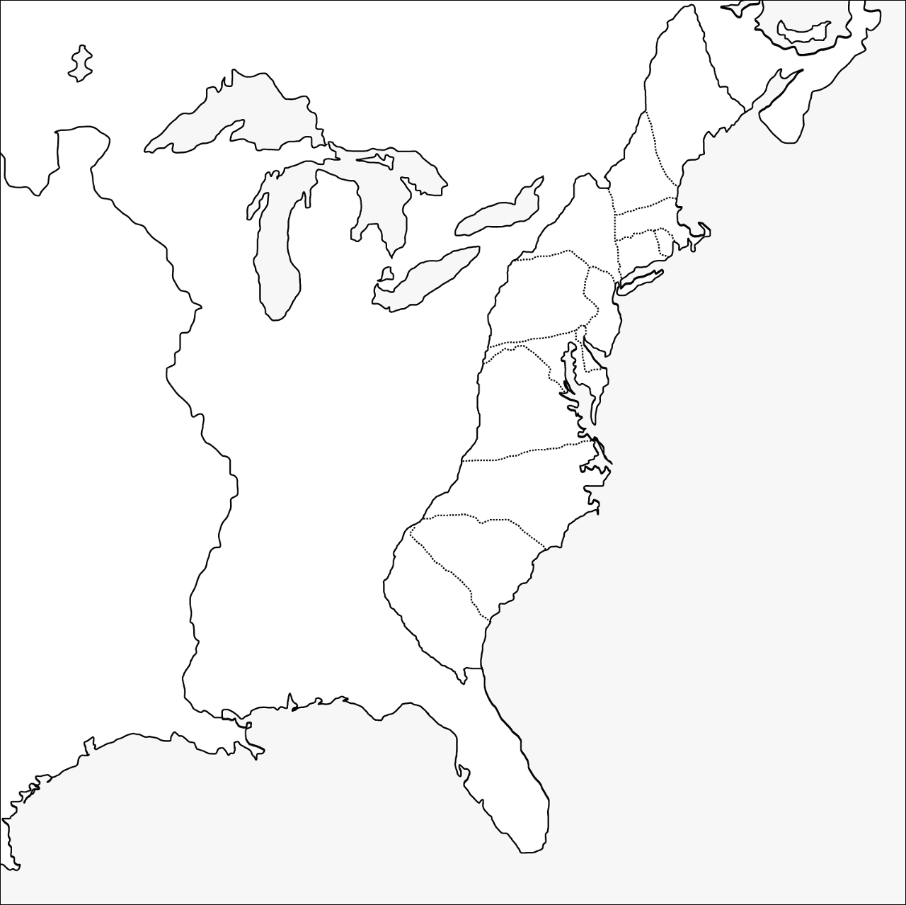 Thirteen Colonies Blank Map Coloring Page  Free Printable