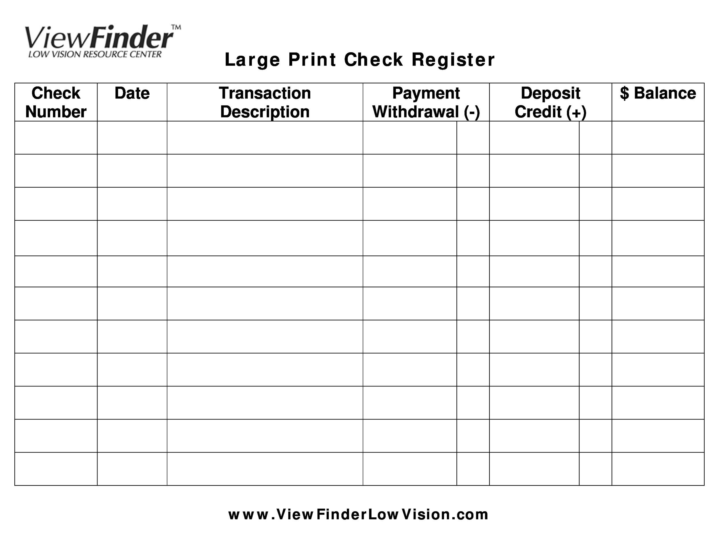 TransACT POS Printers Free Online Printable Check Register - Free
