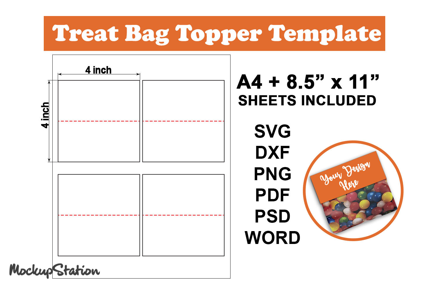 Treat Bag Topper Template SVG, Candy Bag Grafik Von Mockup Station