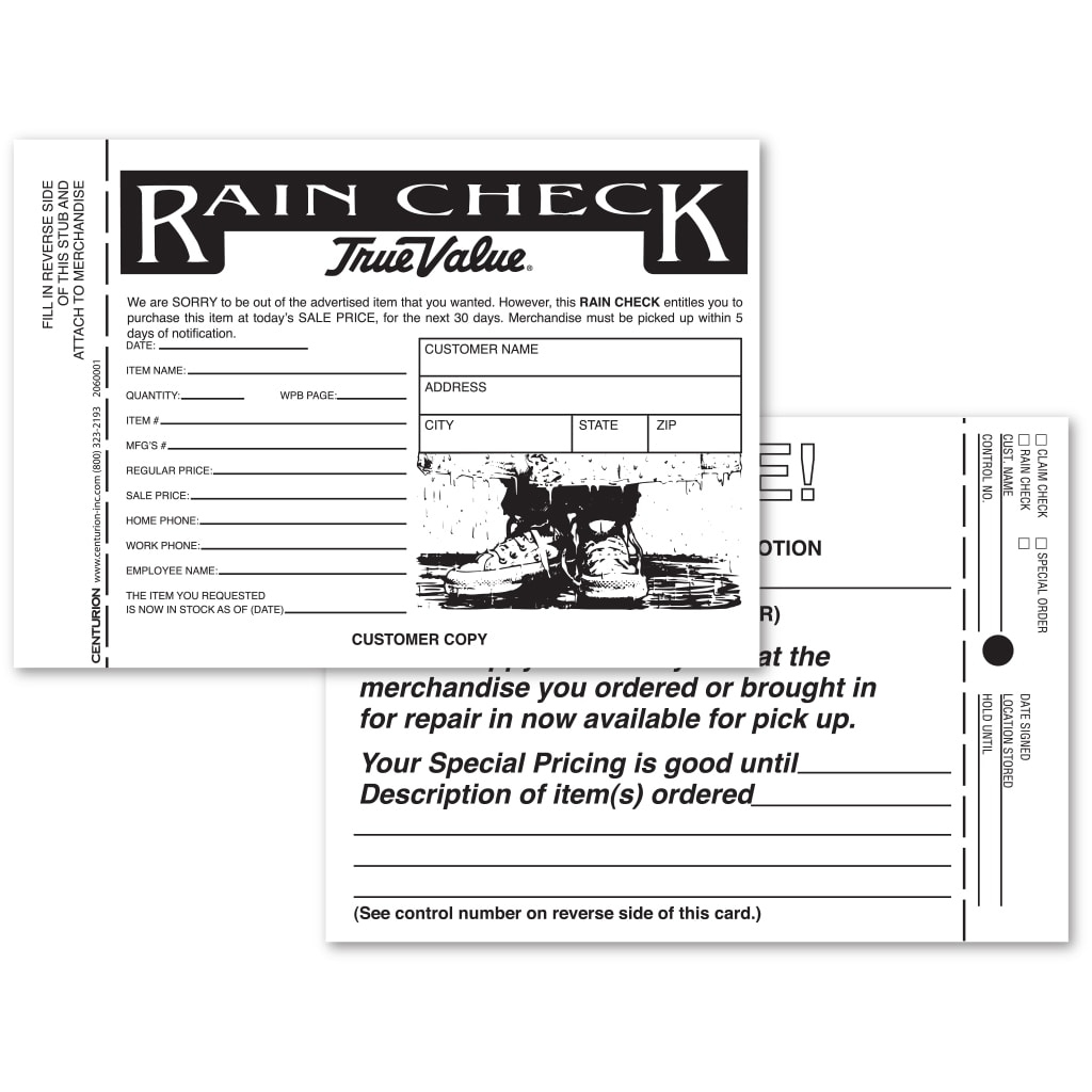 True Value Rain Check Form  Centurion Store Supplies