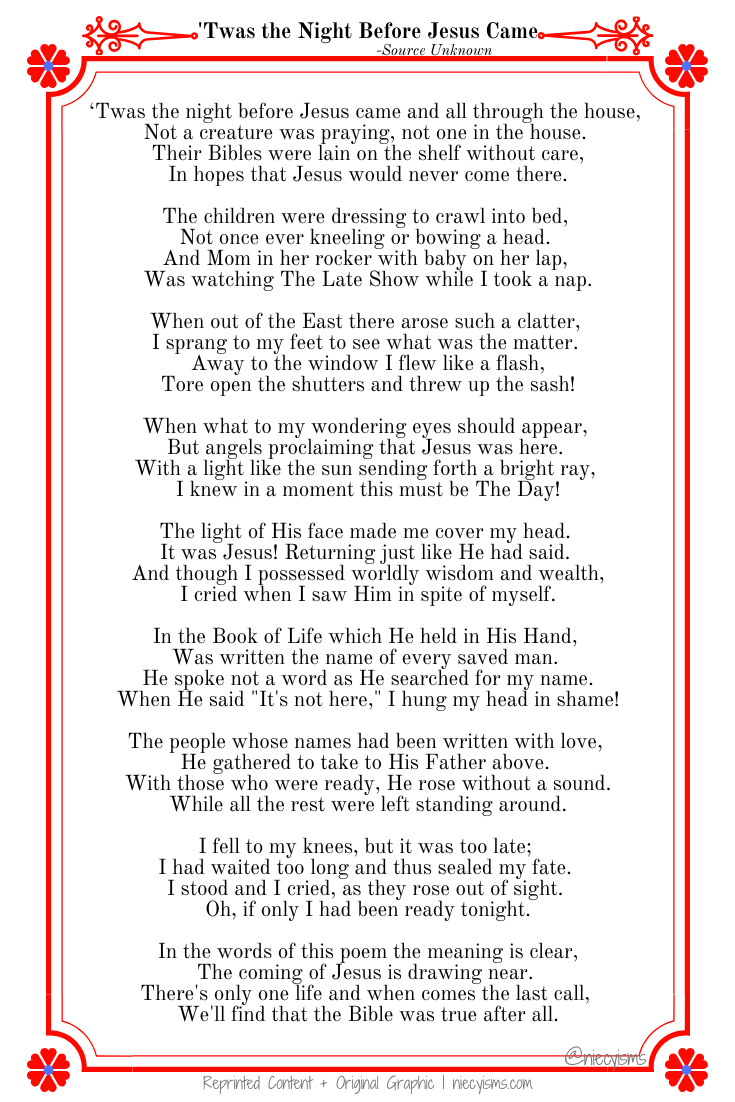 Twas the Night Before Jesus Came  Free Printable