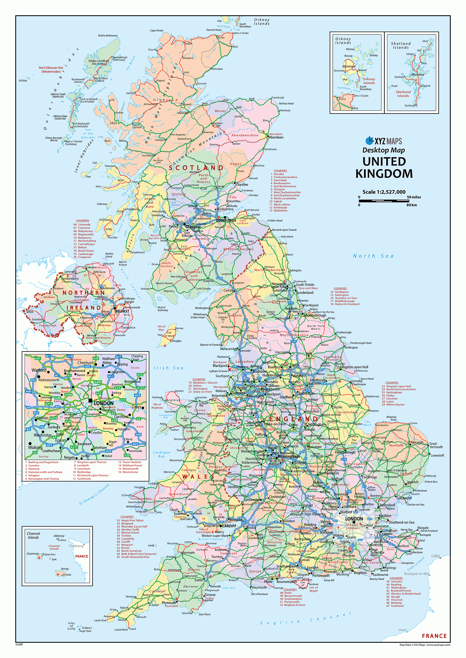 United Kingdom Political Desktop Map, A Size : XYZ Maps United Kingdom Political Desktop Map, A Size : XYZ Maps