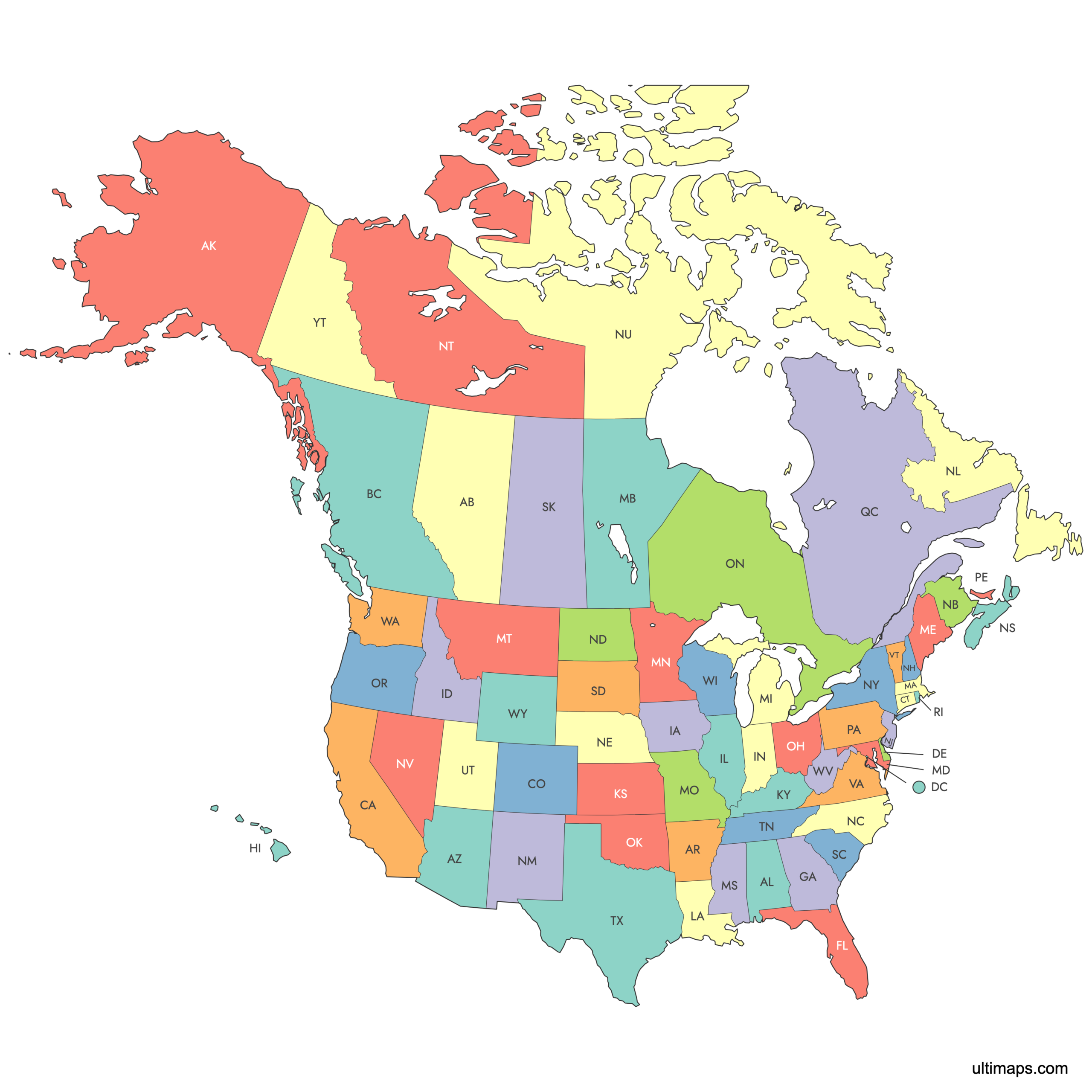 United States and Canada Map — Ultimaps