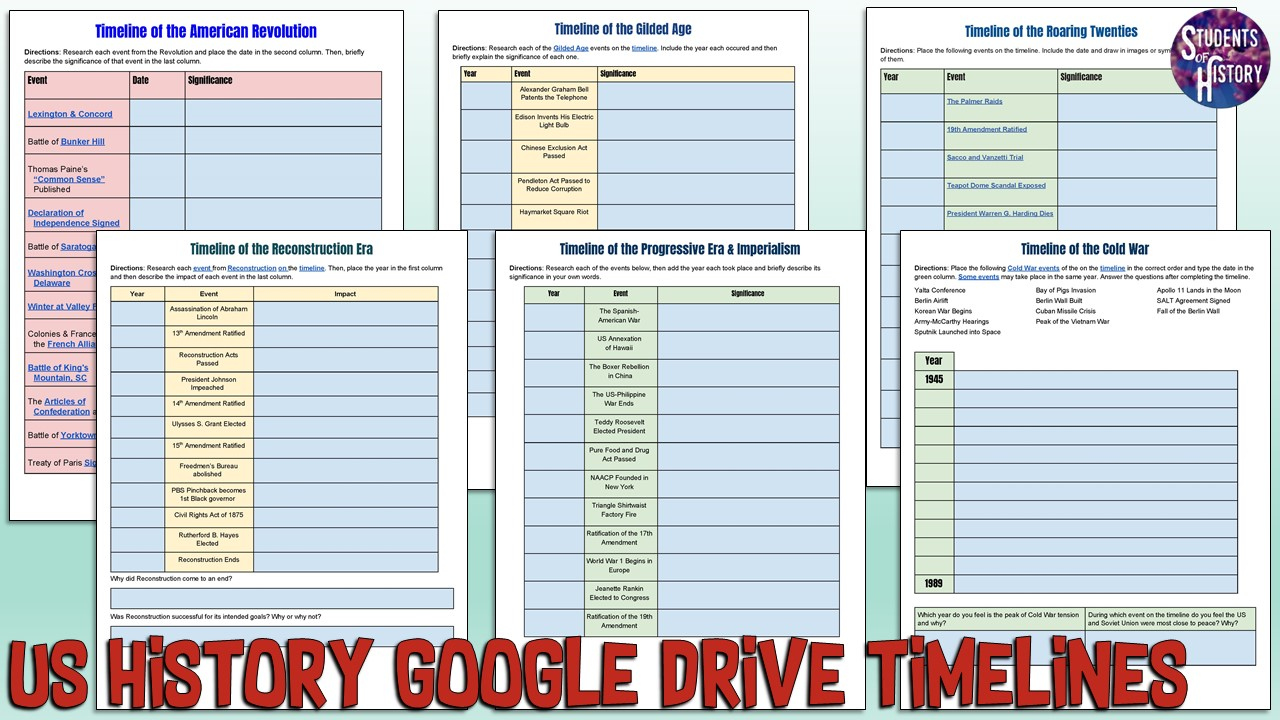 US History Printable Timeline Activities - Worksheets Library